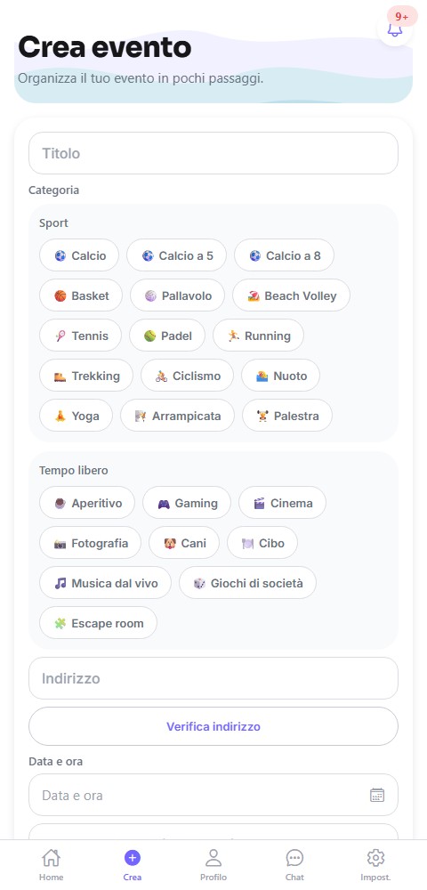 Creazione guidata di un nuovo evento